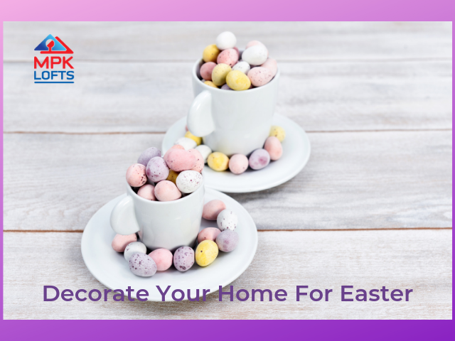 easter mini eggs in cups saucers